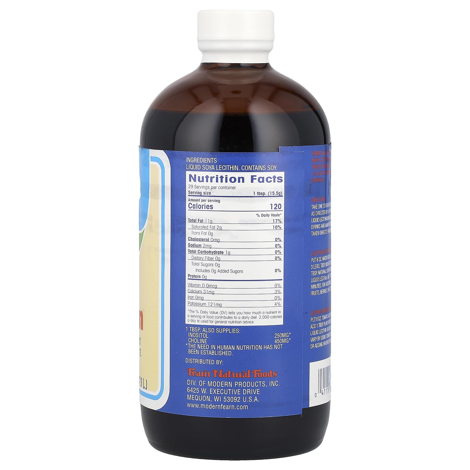 Fearn unbleached liquid soy lecithin nutritional label showing clean ingredients
