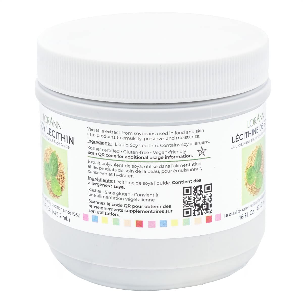 LorAnn Oils liquid soy lecithin plant derived dough conditioner bottle detailing ingredient transparency