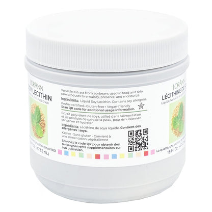 LorAnn Oils liquid soy lecithin plant derived dough conditioner bottle detailing ingredient transparency