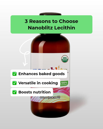 Nanoblitz plant based liquid nano emulsifier back label showing ingredients and directions for baking.