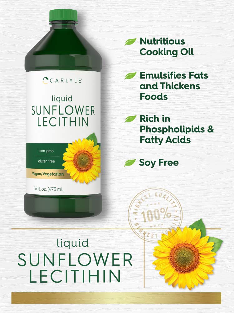 Liquid sunflower lecithin oil poured in a spoon