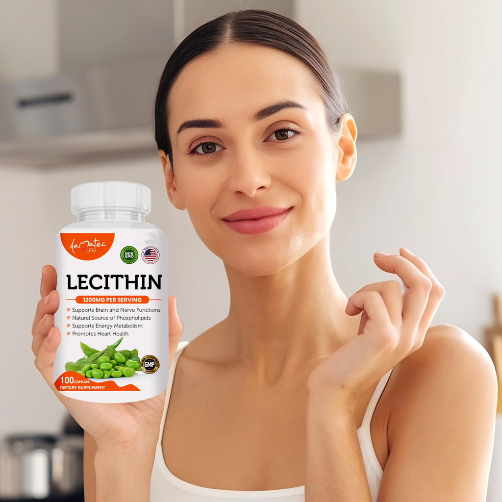 Aamatec Life Soy Lecithin 1200mg supplement label and nutrition facts