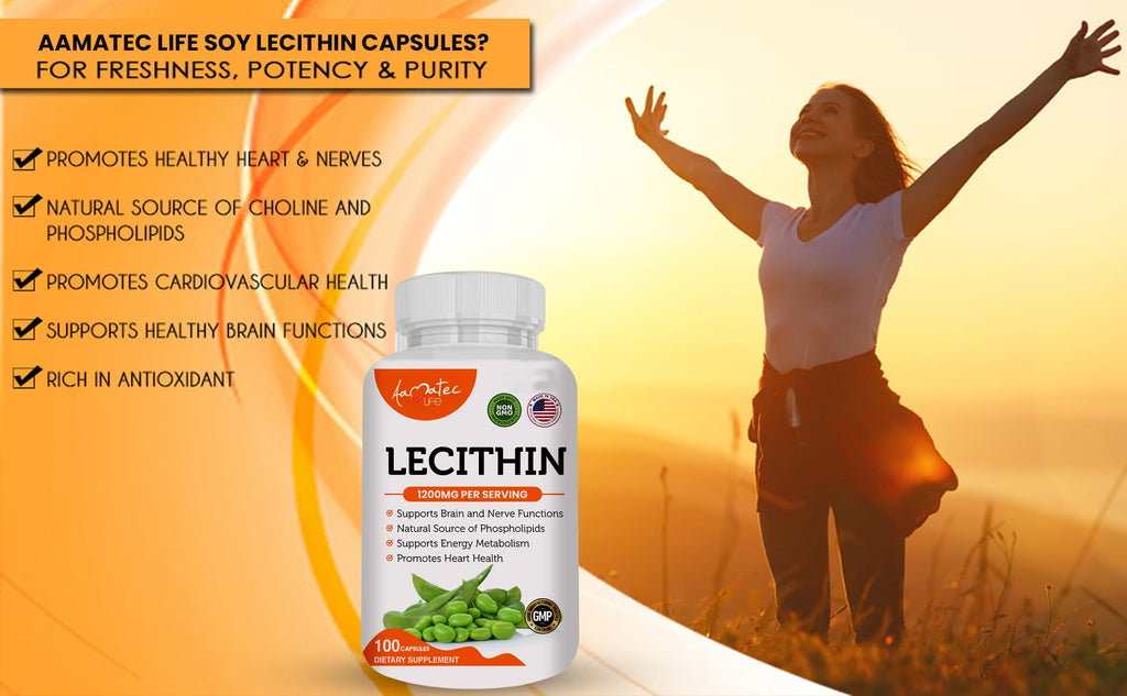 Aamatec Life soy lecithin softgels bottle side profile