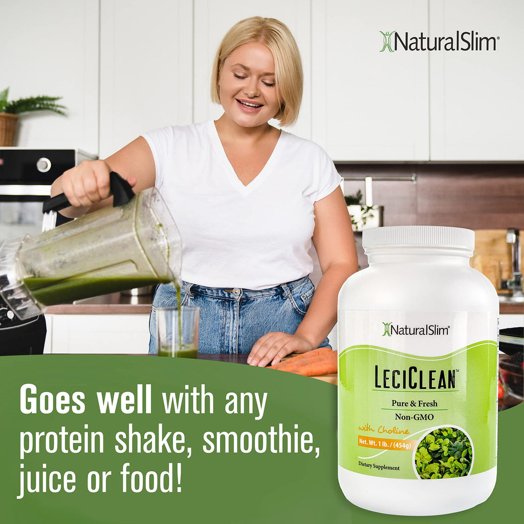 NaturalSlim LeciClean 1 pound container with usage instructions