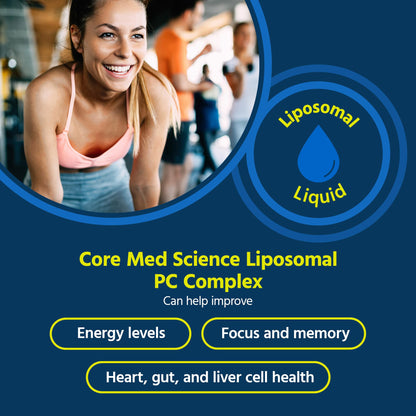 Core Med Science Liquid PC Complex supplement bottle showing non GMO sunflower lecithin ingredients
