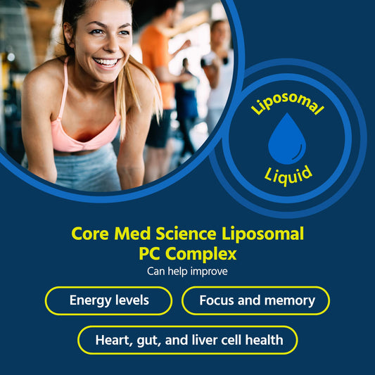Core Med Science Liquid PC Complex supplement bottle showing non GMO sunflower lecithin ingredients
