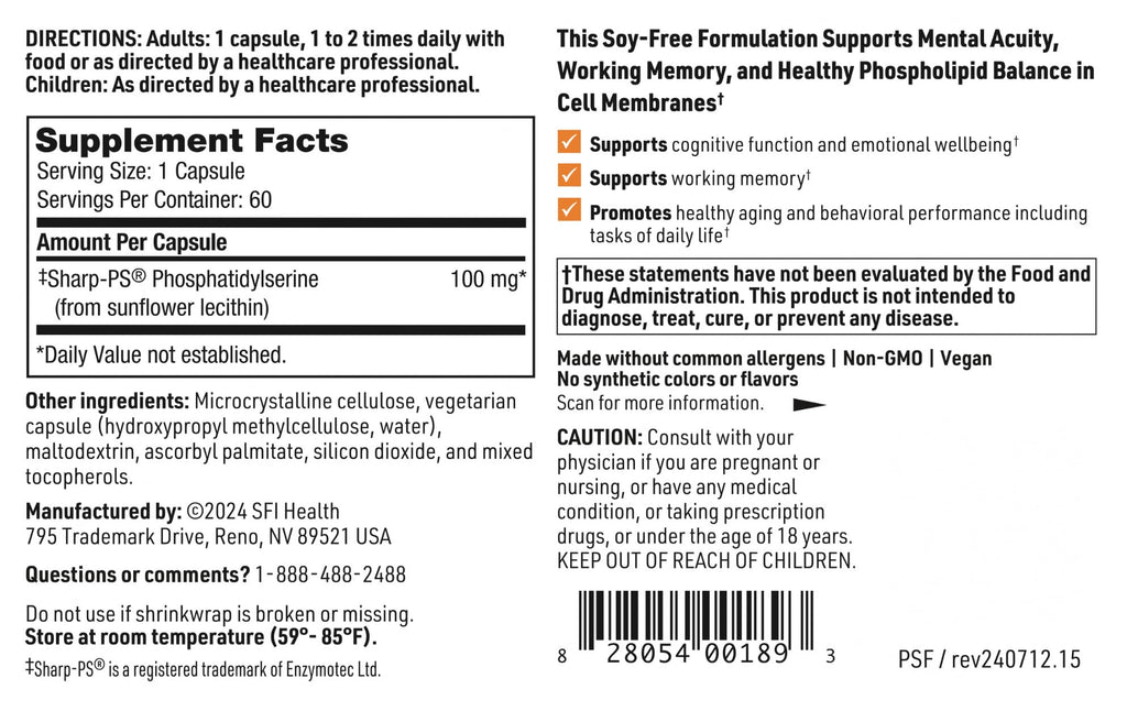 SFI Health phosphatidylserine bottle side angle view