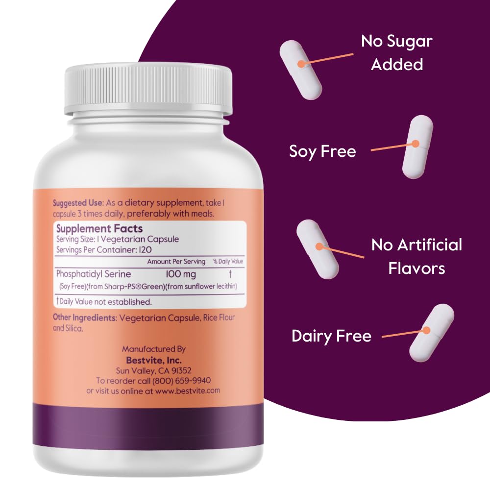 Sharp-PS Green soy-free phosphatidylserine capsule close up view