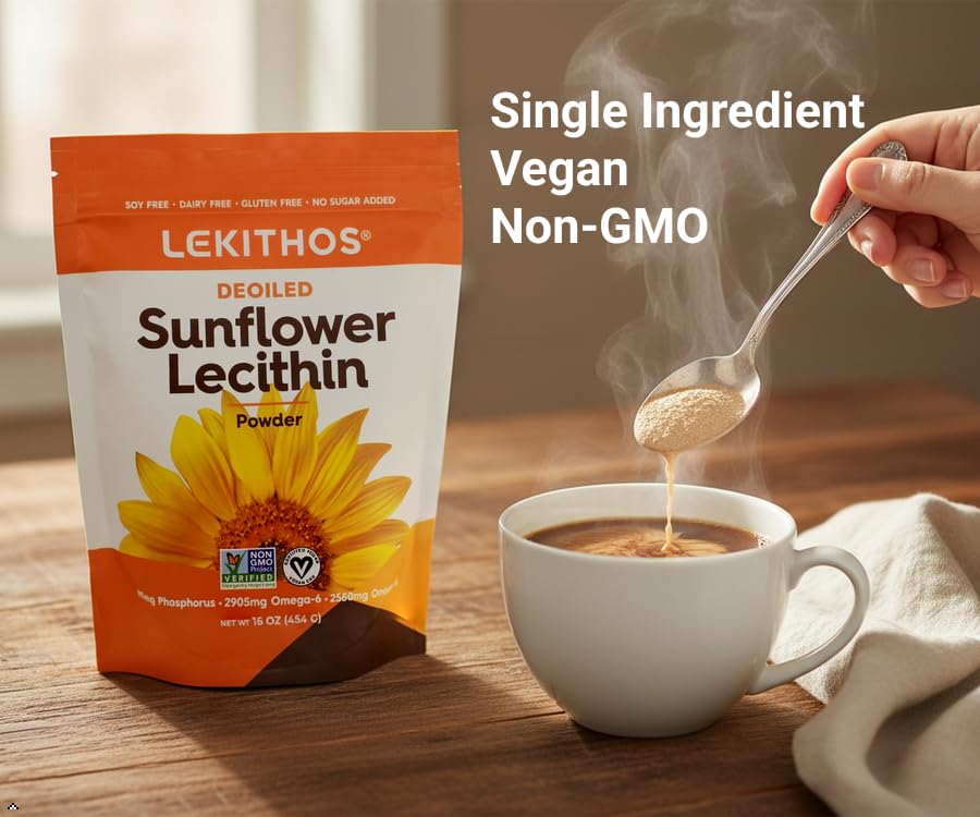 Lekithos vegan lecithin powder scoop and texture view
