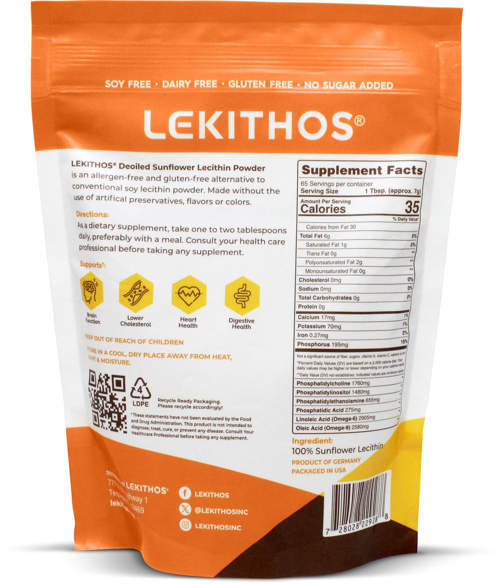 Lekithos non-GMO sunflower lecithin powder pouch back