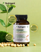 Nutrigent Soy Lecithin 60 liquid capsules supplement facts label and ingredient details.
