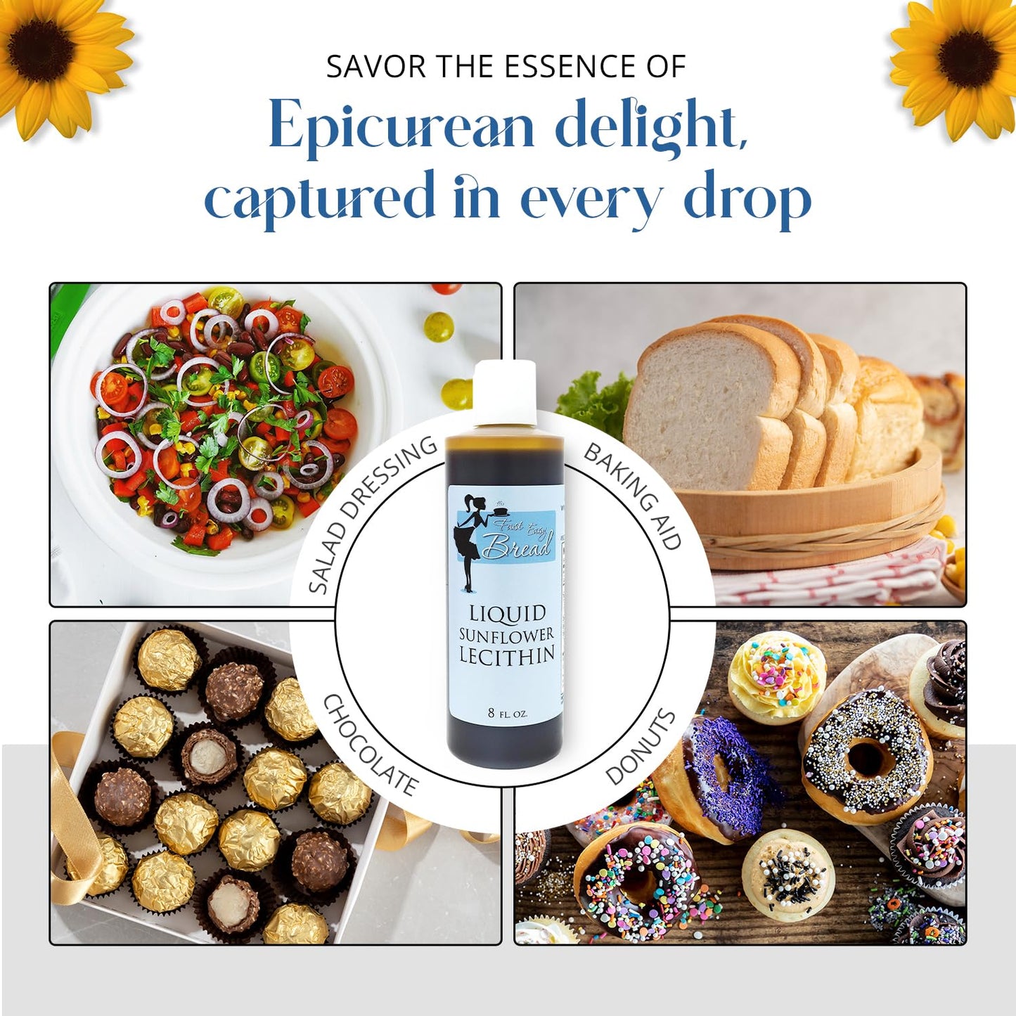 Premium 8 fluid ounce bottle of Fast Easy Bread sunflower lecithin for DIY skincare recipes