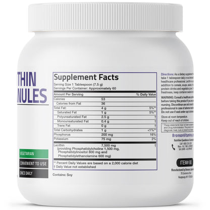 Bronson Soy Phosphatidyl Choline powder container displaying nutritional supplement facts