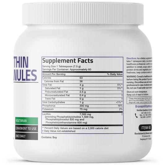Bronson Soy Phosphatidyl Choline powder container displaying nutritional supplement facts