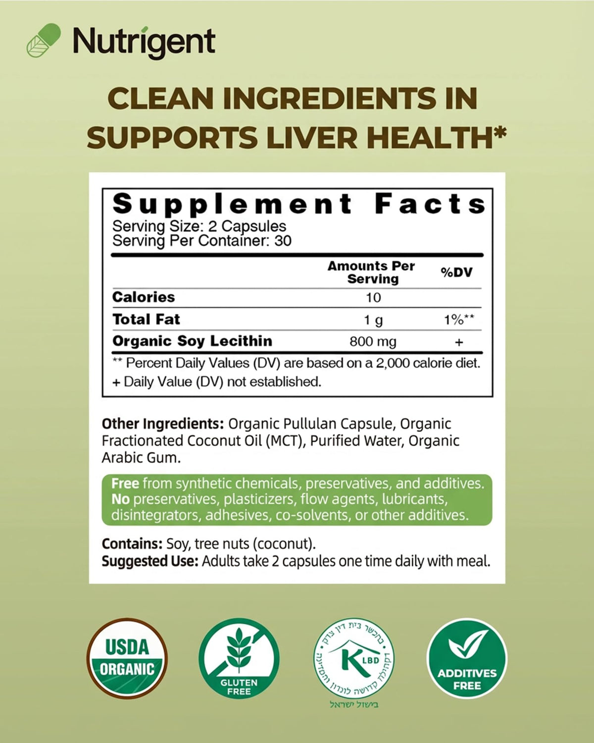 Premium imported non GMO gluten free soy lecithin dietary supplement for fat metabolism.