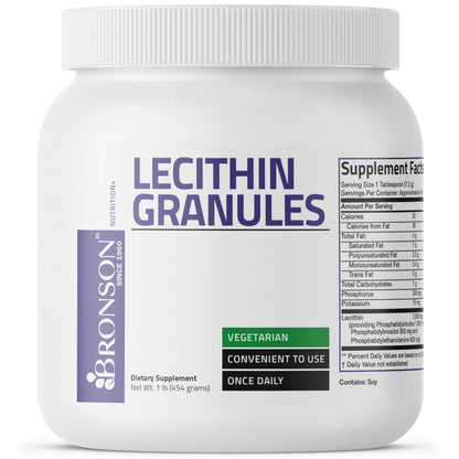Vegetarian soy lecithin granules by Bronson Vitamins for brain and nerve support