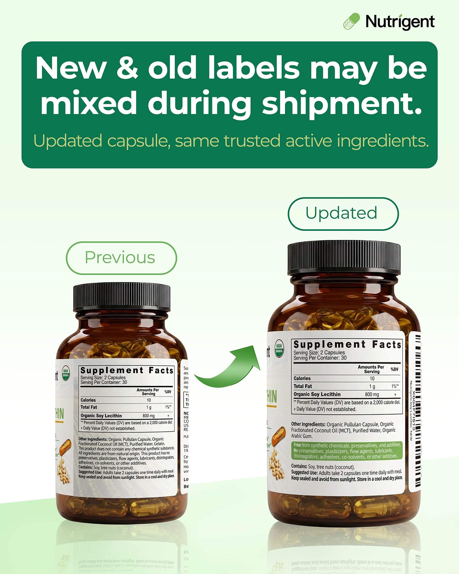 Authentic USA imported Nutrigent soy lecithin 800mg supplement bottle for daily liver detox.