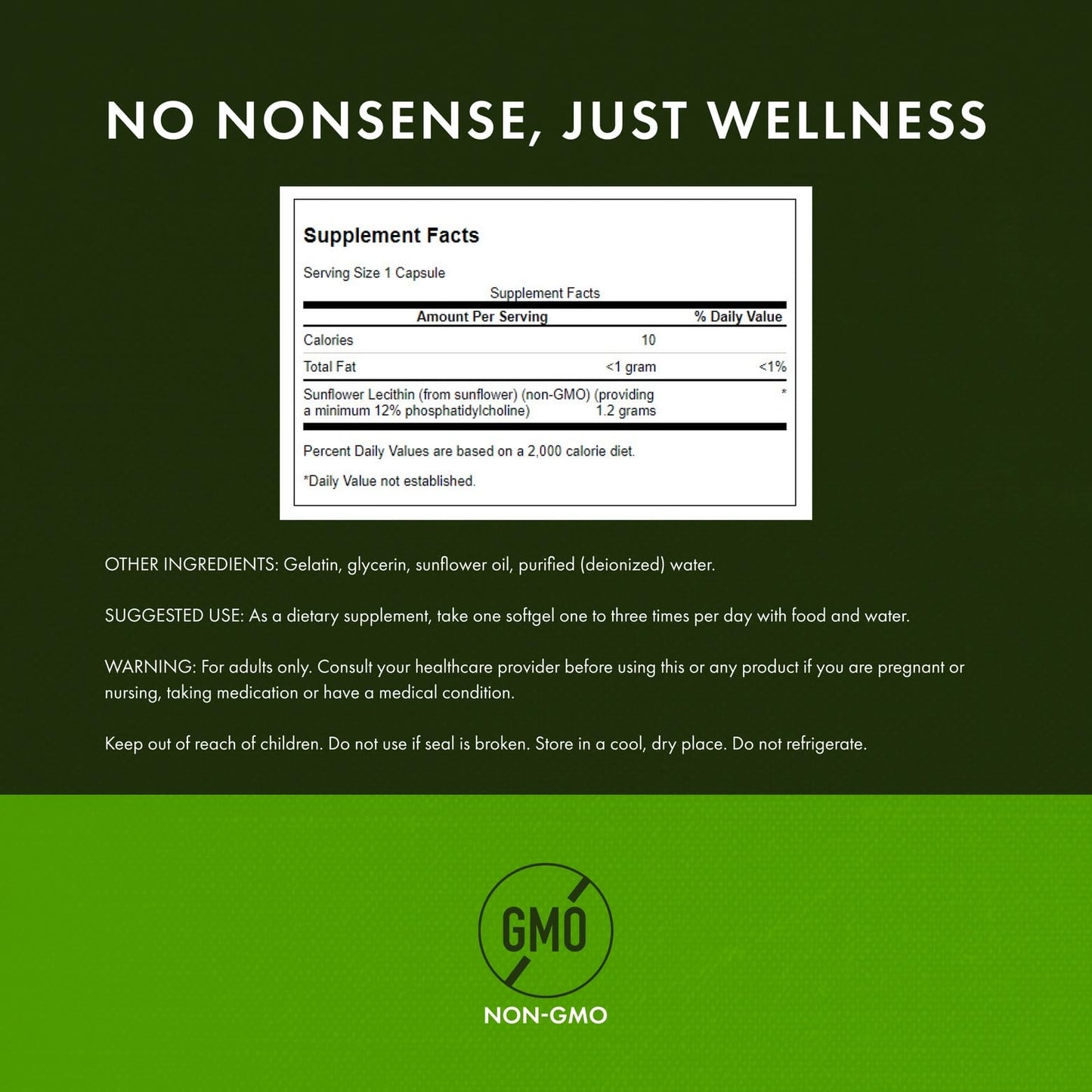 Swanson non-GMO soy-free sunflower lecithin 90 softgels showing supplement facts