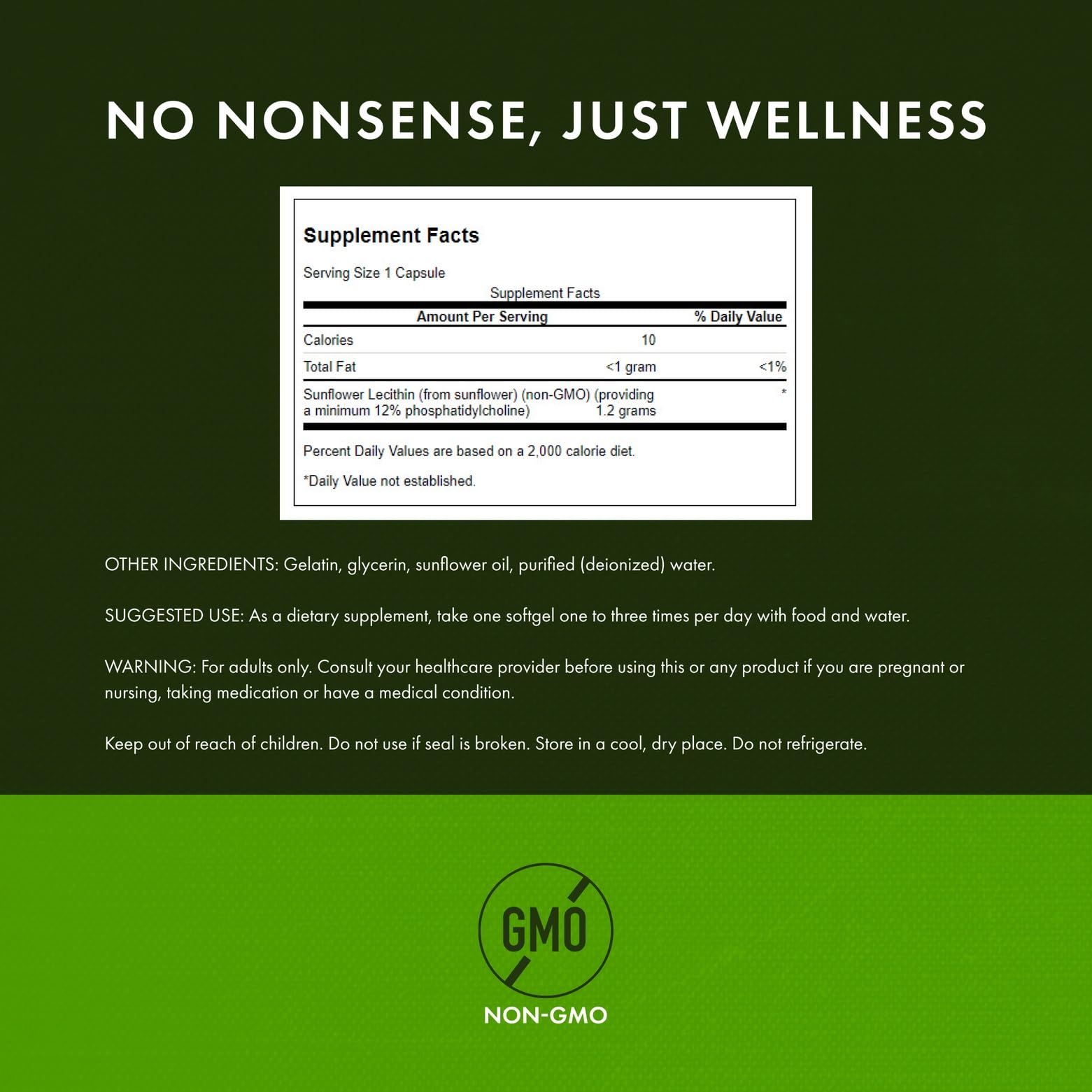 Swanson non-GMO soy-free sunflower lecithin 90 softgels showing supplement facts