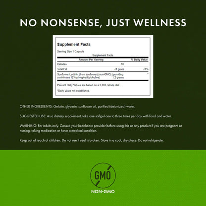 Swanson non-GMO soy-free sunflower lecithin 90 softgels showing supplement facts