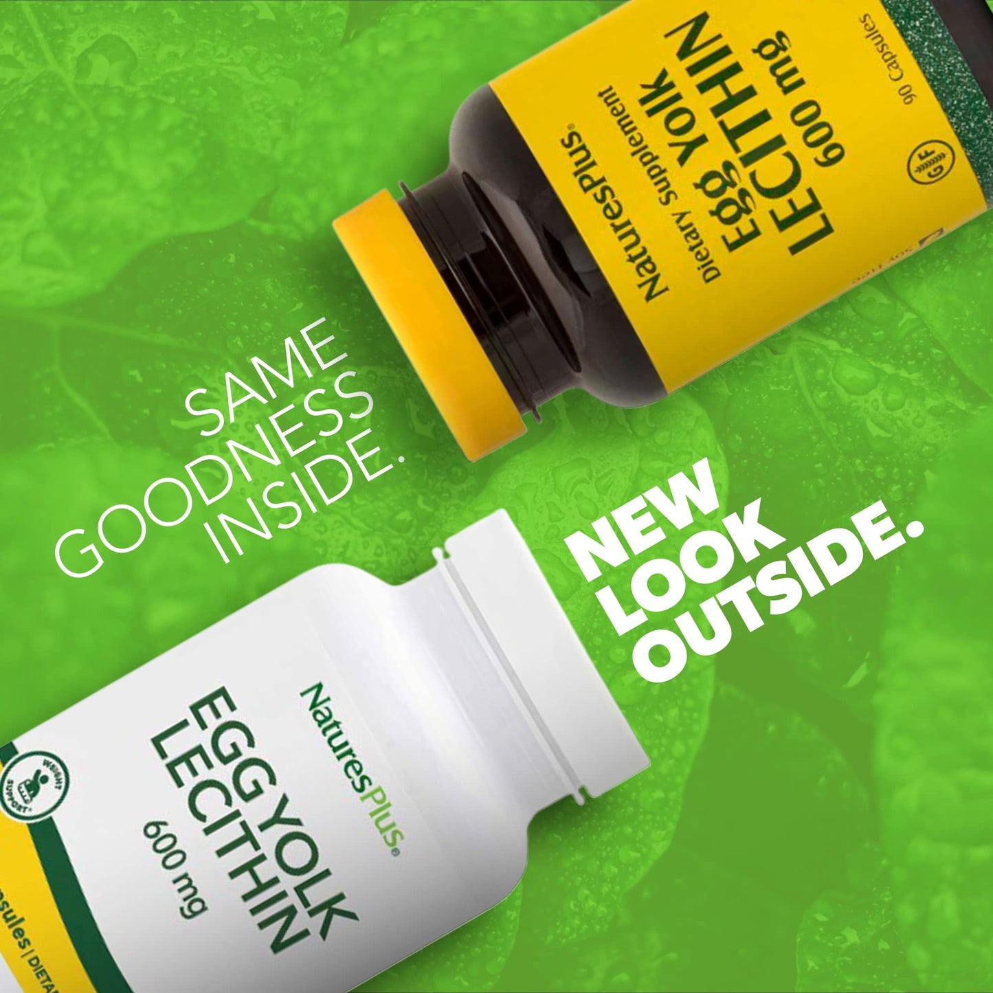 Nature's Plus Egg Yolk Lecithin dietary supplement bottle showing nutritional facts and ingredients list