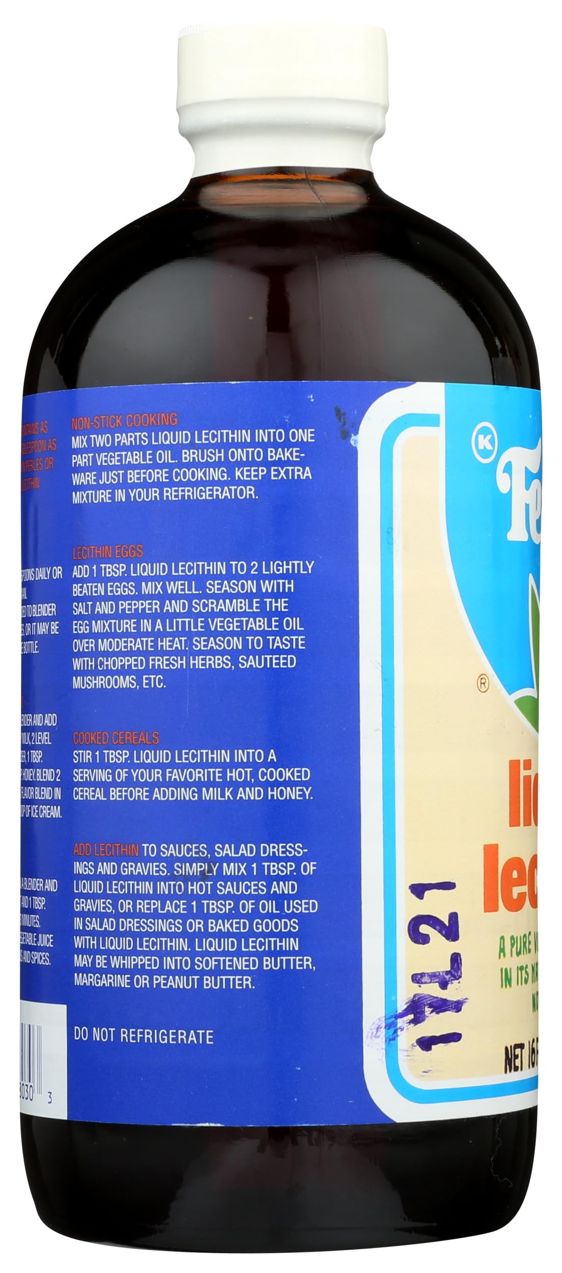Side view of the 16 ounce container detailing direct usage instructions and fat metabolism benefits.