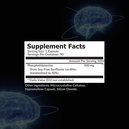 Intelligent Labs Pure Phosphatidylserine 90 capsules label showing soy free supplement facts