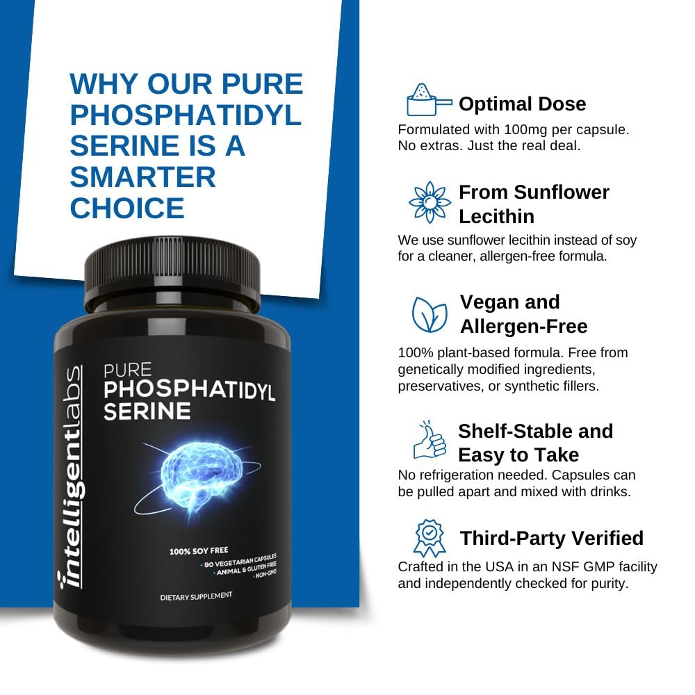 Side view of Intelligent Labs Phosphatidylserine 100mg highlighting sunflower lecithin source