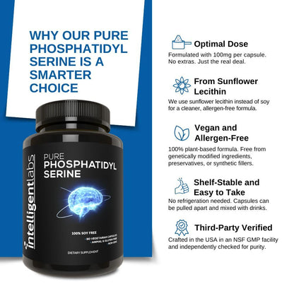 Side view of Intelligent Labs Phosphatidylserine 100mg highlighting sunflower lecithin source