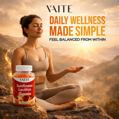 Side profile of VAITE non-GMO sunflower extract supplement highlighting the white screw top lid.