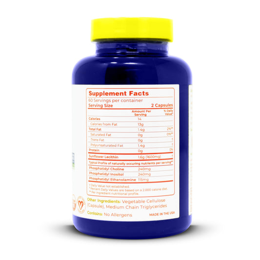 Lekithos sunflower lecithin 120 vegetarian capsules supplement facts and ingredient label