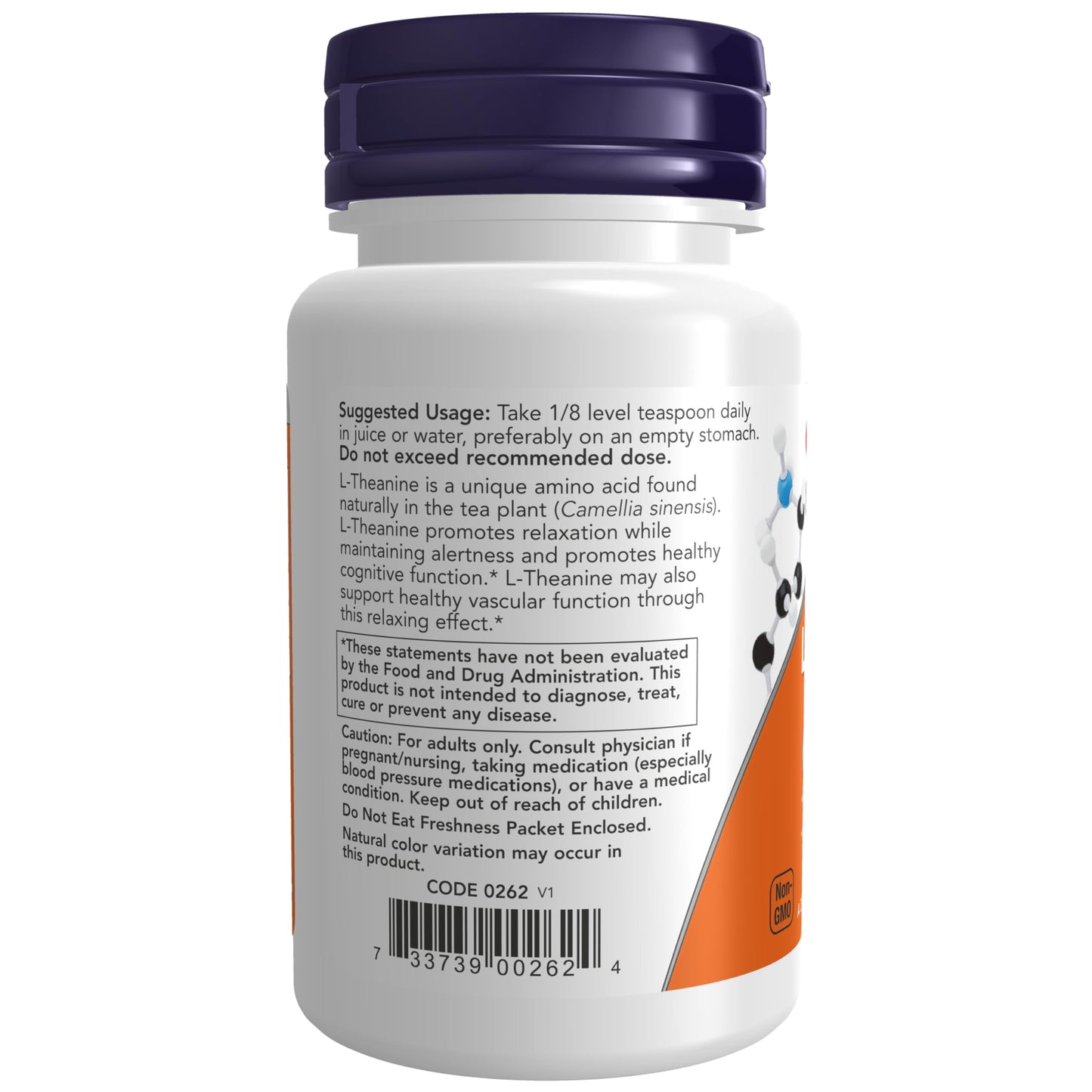Unflavored L-Theanine vegan amino acid supplement powder side view