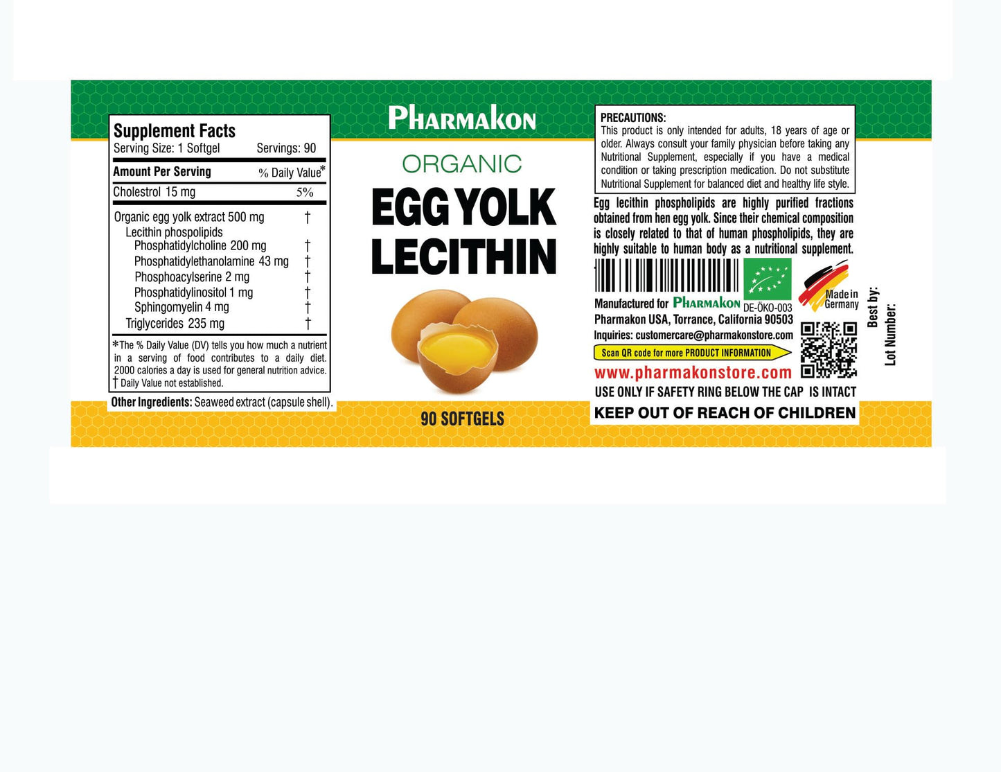 Pharmakon egg yolk phospholipid softgels bottle back label with supplement facts