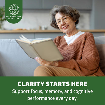 Close-up of the 120 veggie capsules bottle of Number One Nutrition cognitive support formula.