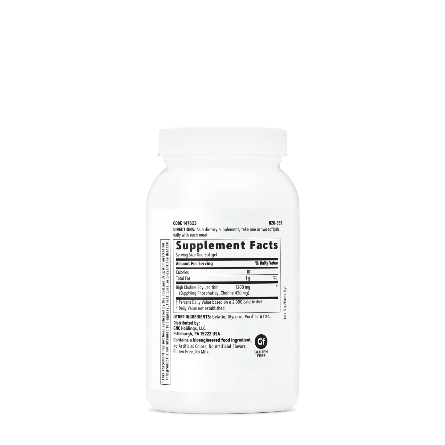 GNC Triple Lecithin 90 softgel capsules nutritional information label