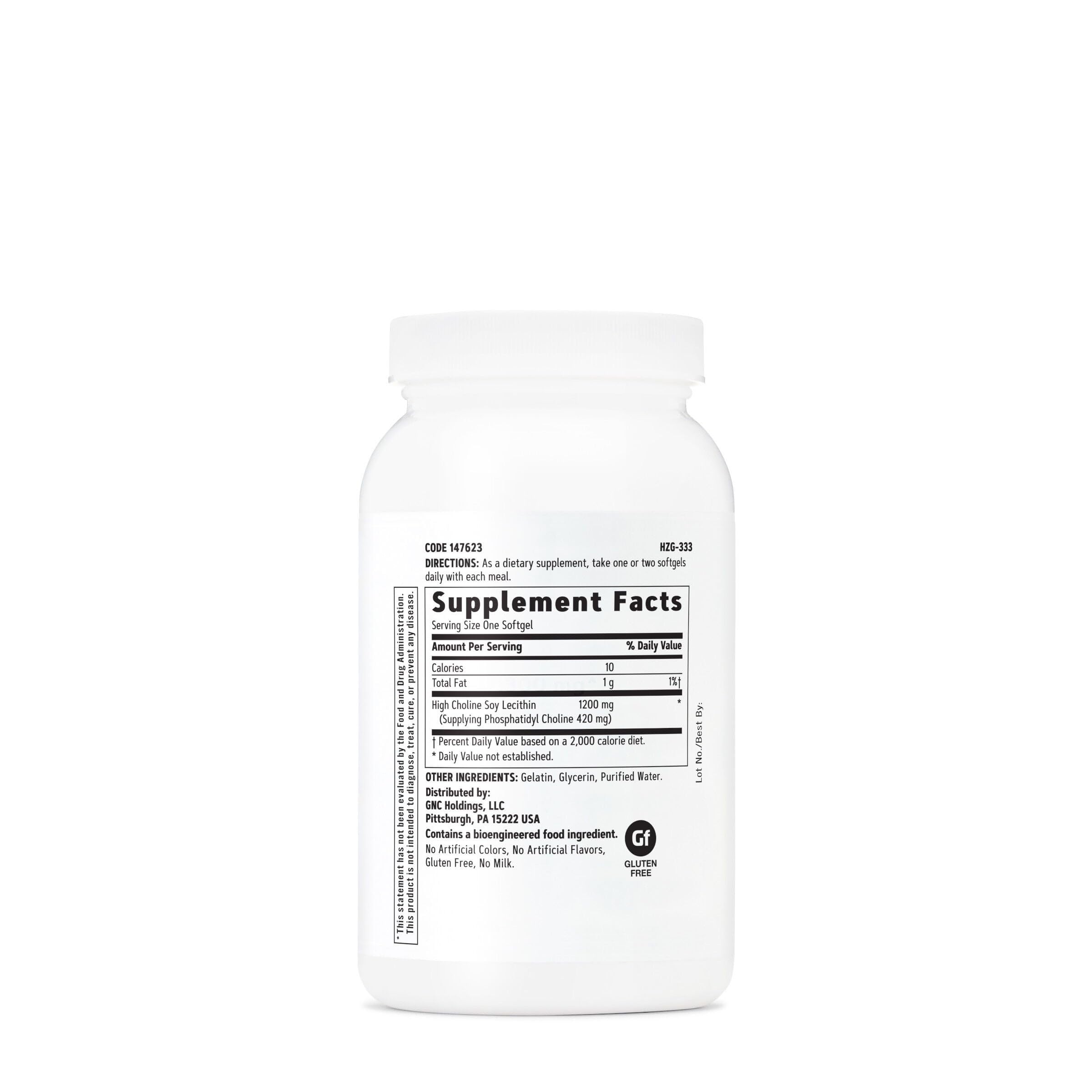GNC Triple Lecithin 90 softgel capsules nutritional information label