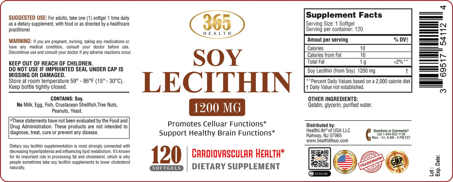 HEALTH LFE high potency lecithin softgels USA manufactured product label details