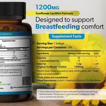 TrueMed imported sunflower lecithin capsules container details displaying serving size and ingredient facts