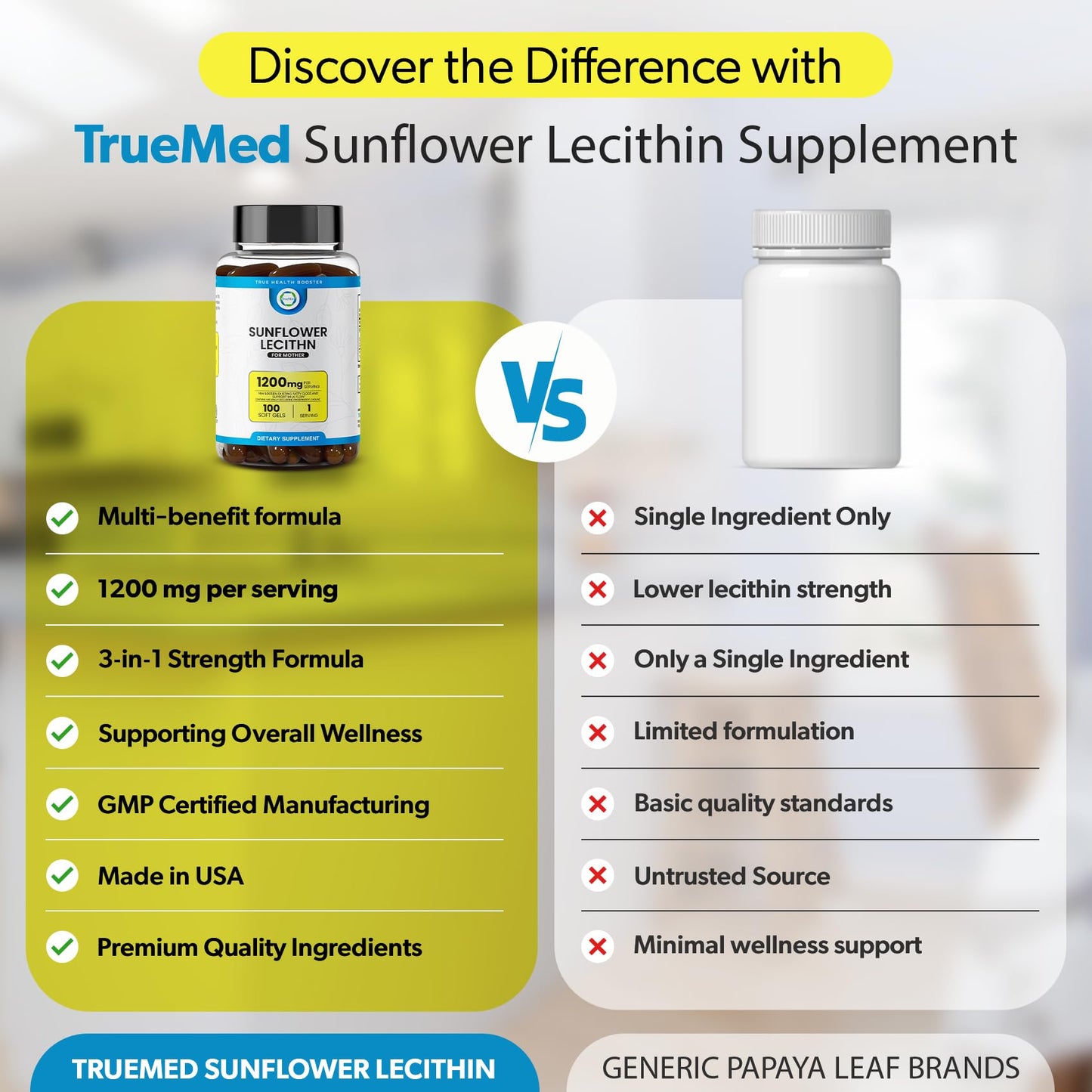 TrueMed postpartum wellness sunflower lecithin softgels packaging detailing choline and phospholipid advantages