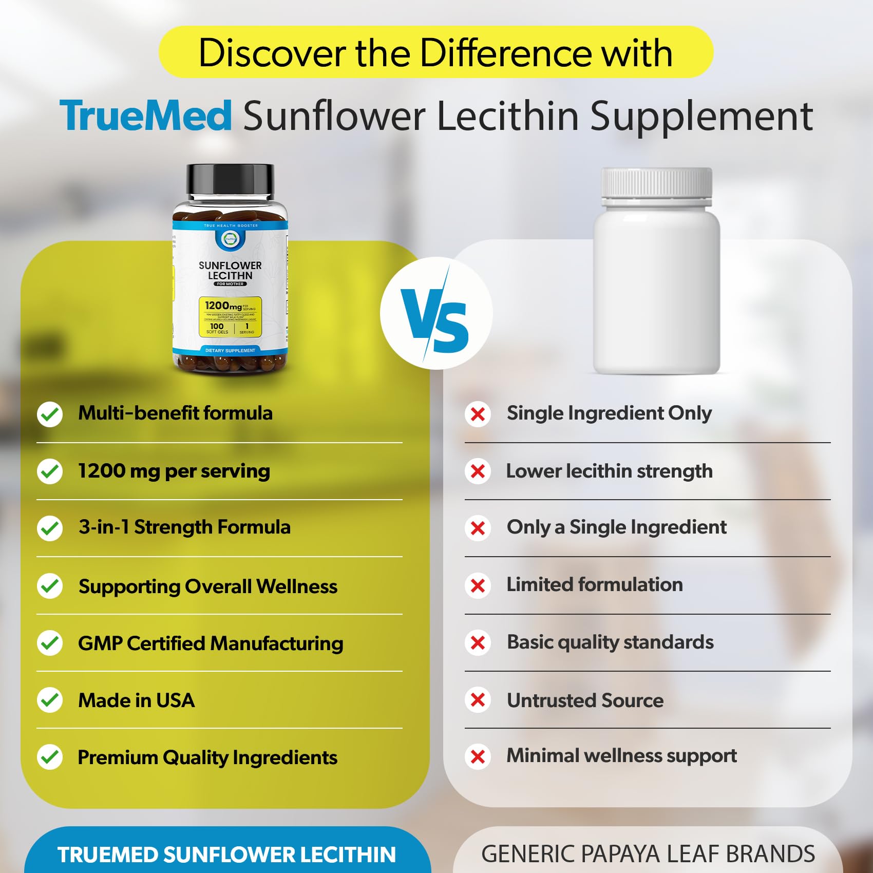 TrueMed postpartum wellness sunflower lecithin softgels packaging detailing choline and phospholipid advantages