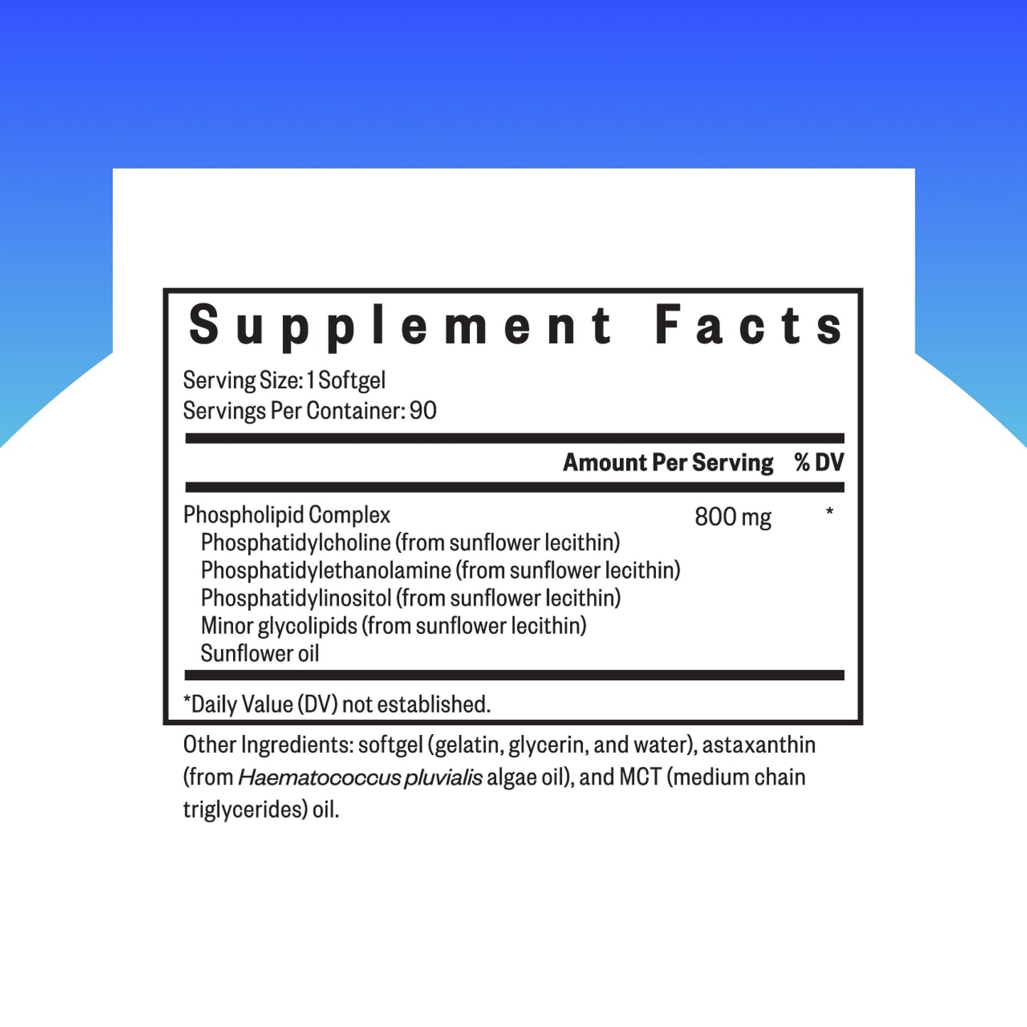 Seeking Health Optimal PC supplement label details highlighting the eight hundred milligram soy free sunflower lecithin formula information.