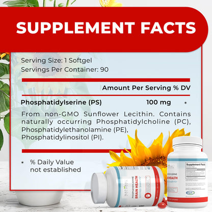 Natural BioScience Phosphatidylserine 100 Milligram nutritional facts panel and allergy warning information.