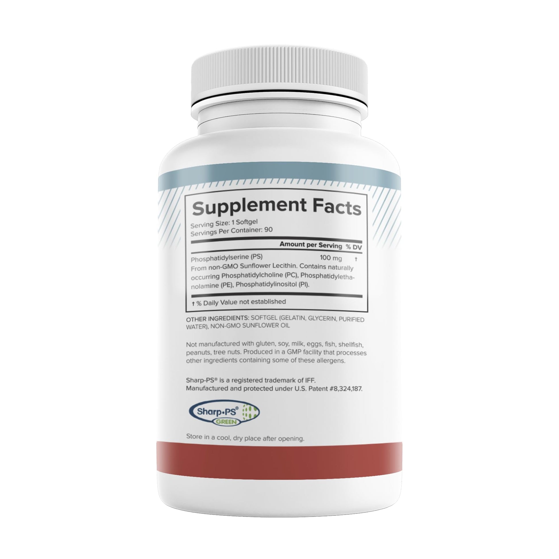 Sunflower derived phosphatidylserine 100mg capsules showing the clean formulation for memory and focus.