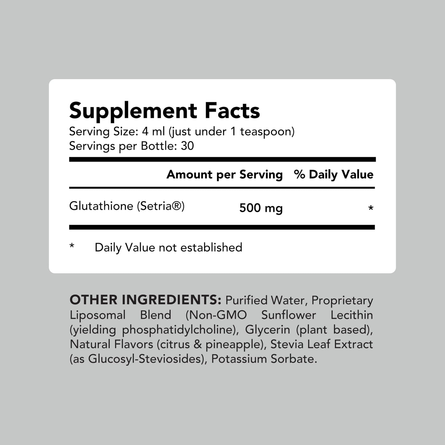 Amandean cellular health and skin brightening liposomal glutathione dietary supplement bottle