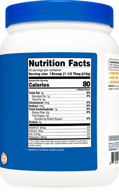 Nutricost non-GMO soy-free sunflower lecithin premium health supplement bottle showcasing USA quality