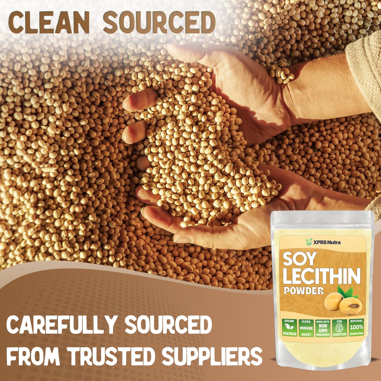 Close up of fine texture food grade soy lecithin powder for baking and cooking applications.