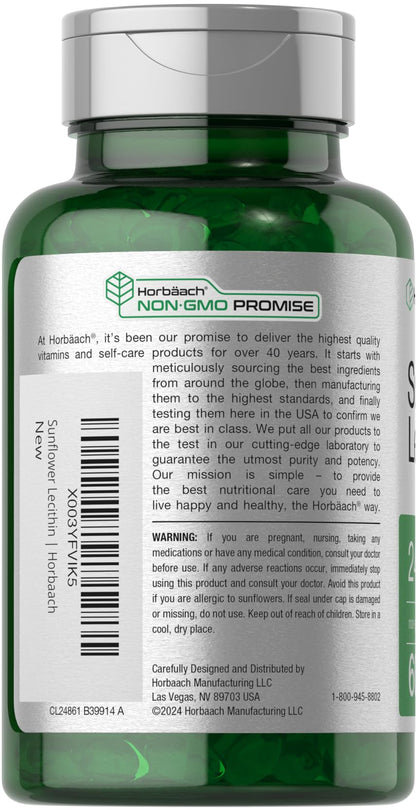 Horbäach soy free sunflower lecithin softgels next to natural sunflower seeds