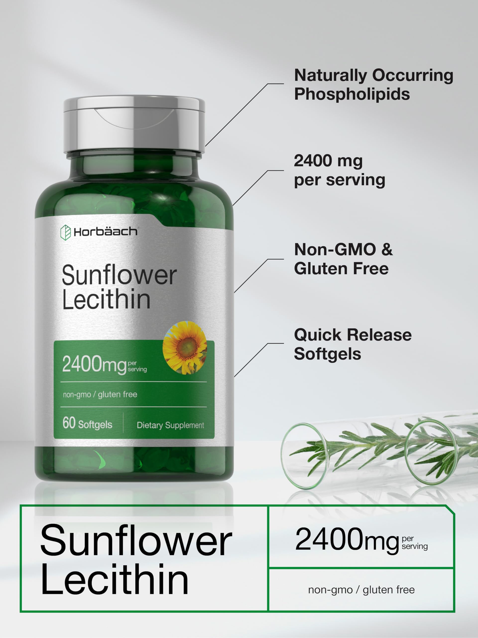 Quick release non-GMO sunflower lecithin capsules close up image