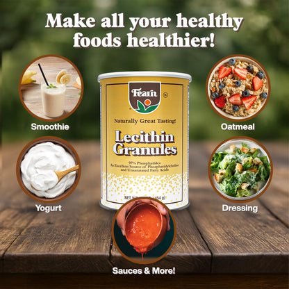 Fearn imported dietary fat emulsifier premium soy lecithin container placed on a clean background.