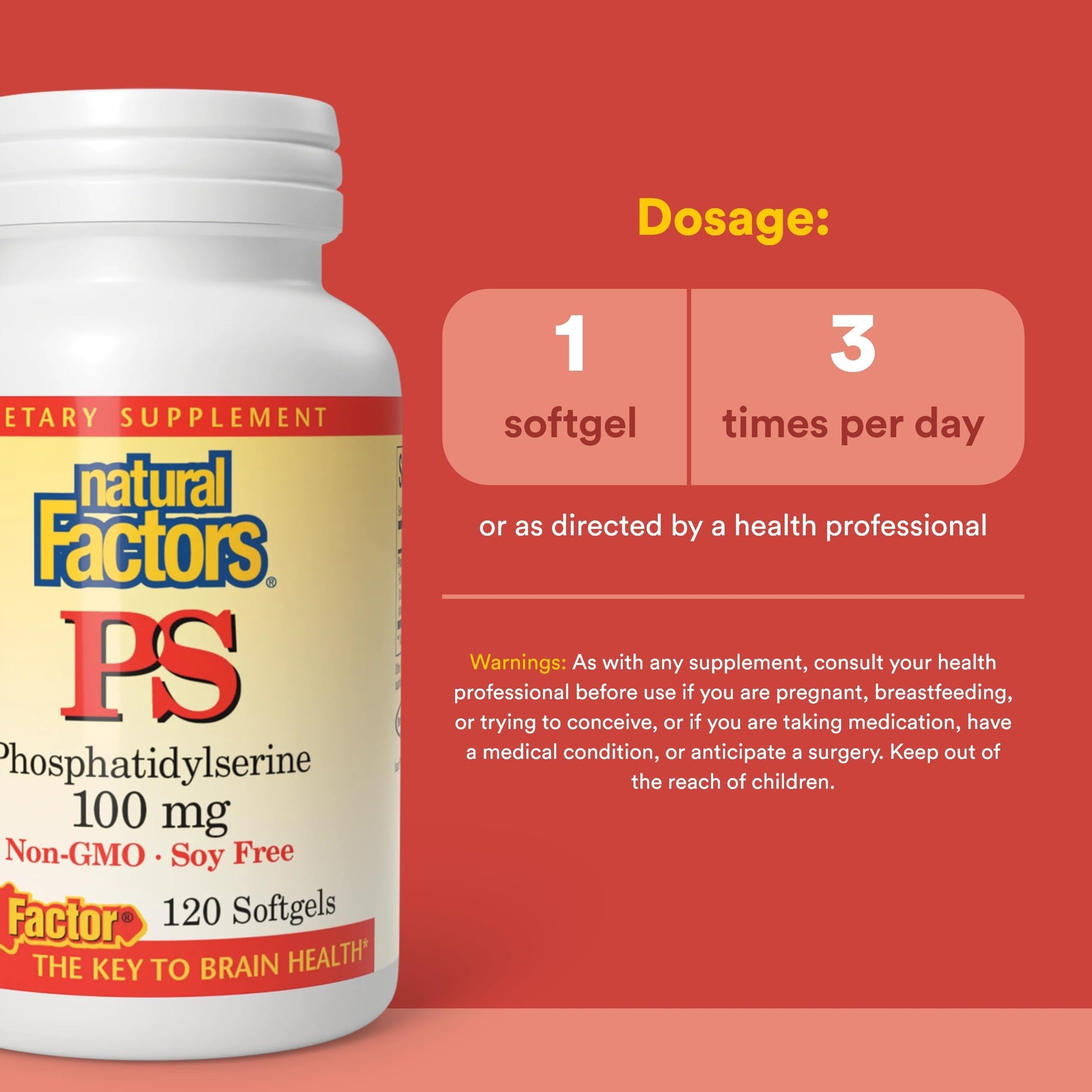 Natural Factors Phosphatidylserine supplement facts panel and ingredient listing on the back label.